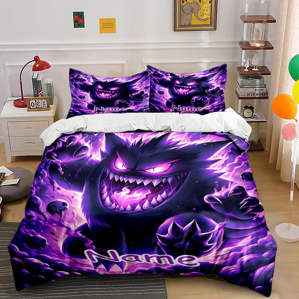 3PC Custom Name Pokemon Gengar Print Bedding Set Duvet Cover 1 Duvet Cover 2 Pillowcases Adult and Children Bedding Set Luxury