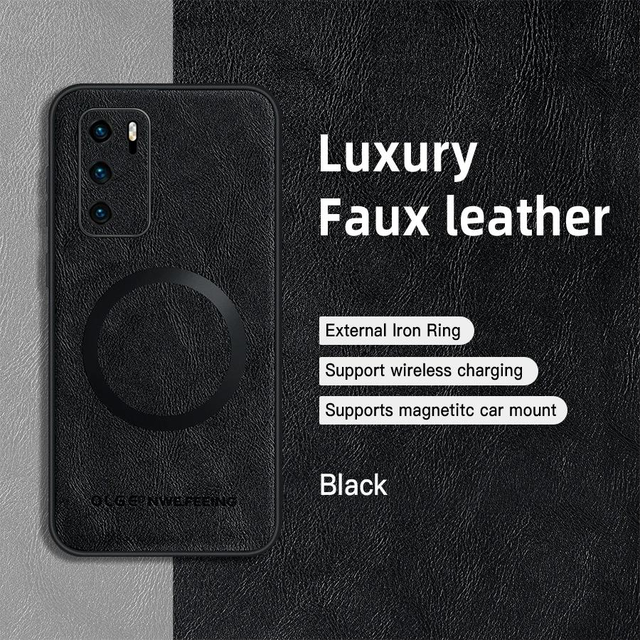 For Huawei P40 P40 Pro PU Leather Magnetic Ring Soft Edge Anti-Drop Anti-Fingerprint Phone Case