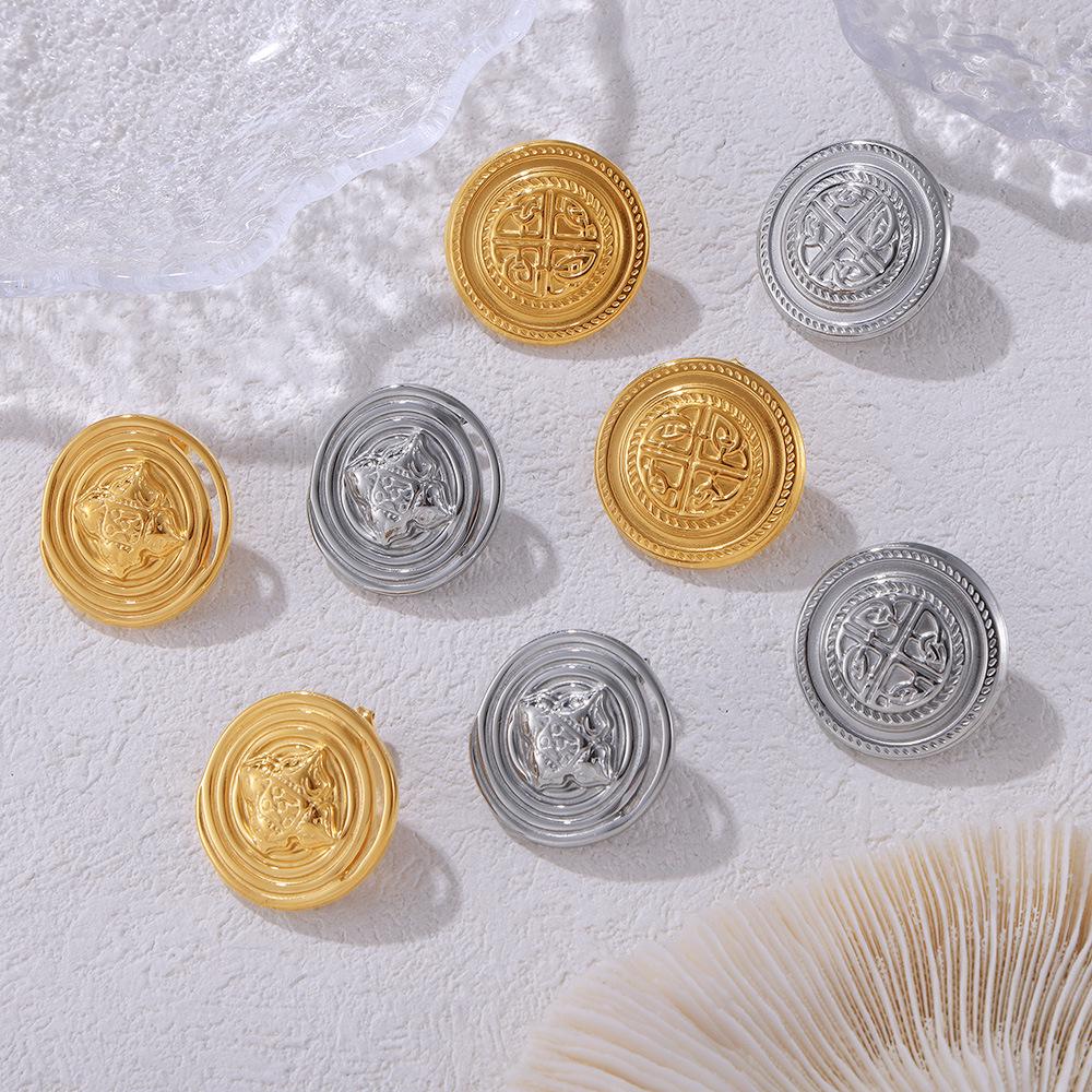 

Vintage Minimalist Round Gold-Plated Titanium Steel Stud Earrings