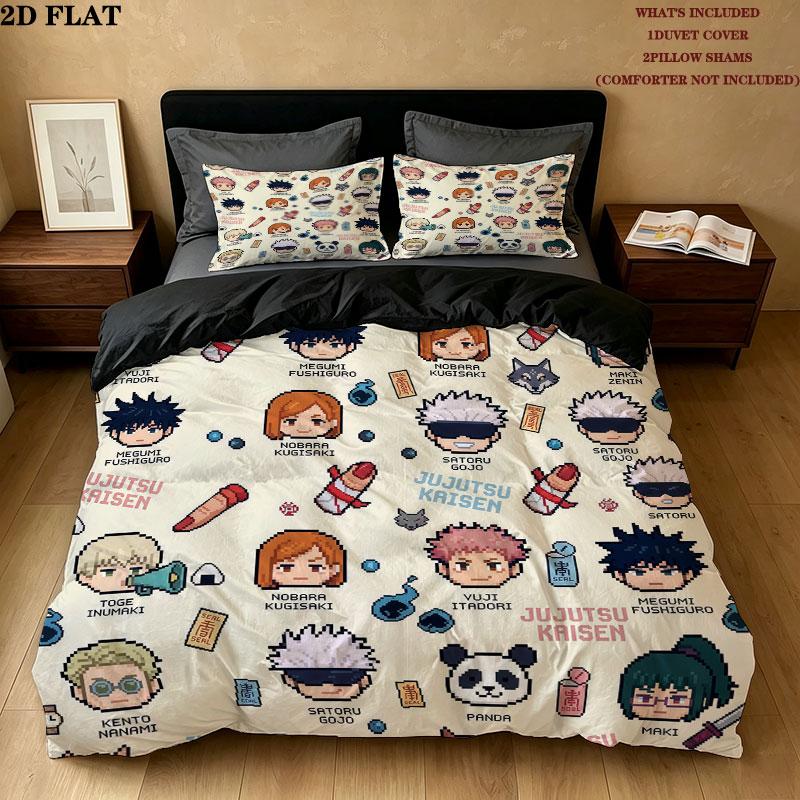 Jujutsu Kaisen Patrón Juego de Ropa de Cama Edredón Funda de Edredón Funda de Almohada Hogar Regalo de Cumpleaños(1 * funda nórdica + 2 * fundas de almohada, sin núcleo)