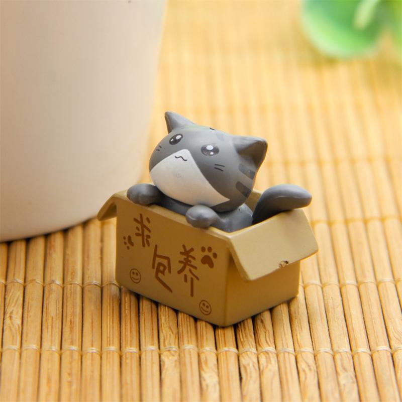 4PCS Mini Cute Landscape Cardboard Box Cat Ornaments Garden Kitten Statue Gift for Animal Miniature Figurines Home Decoration