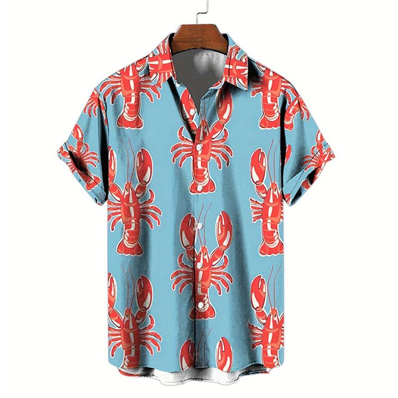 Hawaii Digital Printed Shirt, Fashionable Short Sleeved Plus Size Shirt, Summer Vacation Beach Wear, Casual Pattern Men's Top