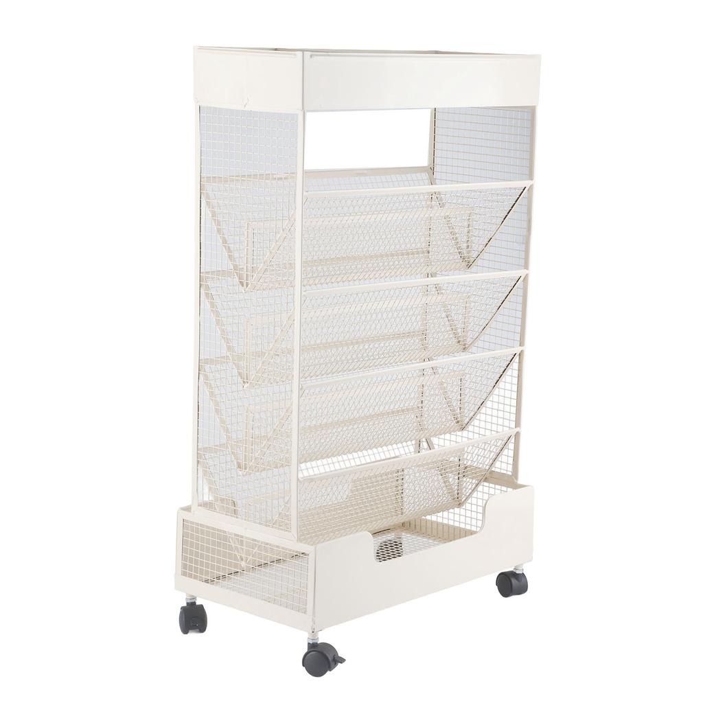 Metal Movable Bookshelf 6 Tier 20KG Load Bearing Large Capacity Rust Prevention Bookshelf with Wheel