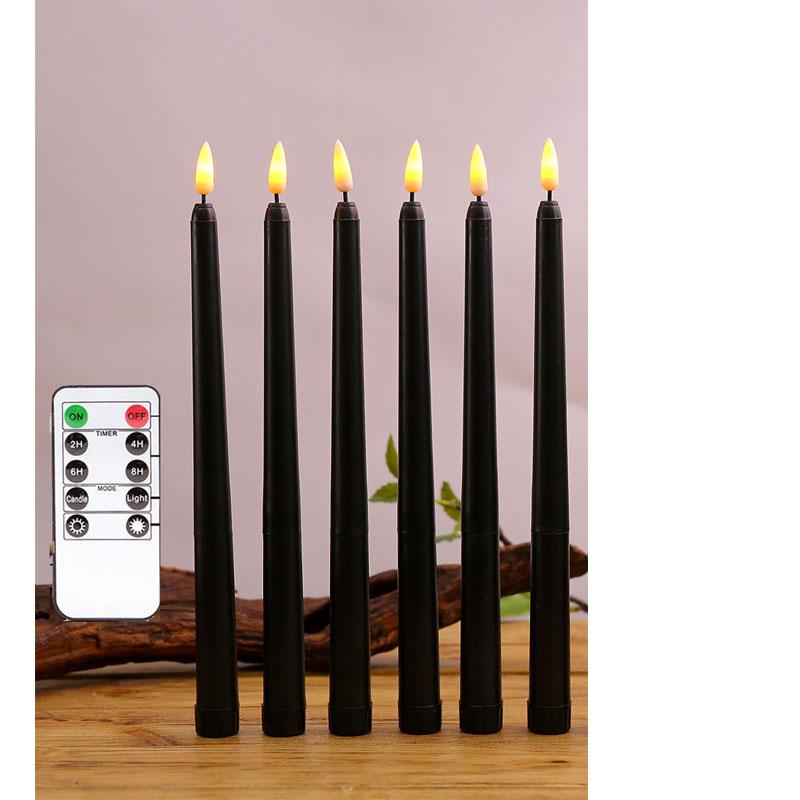 4 or 6 Pieces 11 Inch Black/White Flameless LED Taper Candles Remote,Yellow White Birthday Room Decorative Halloween Candles