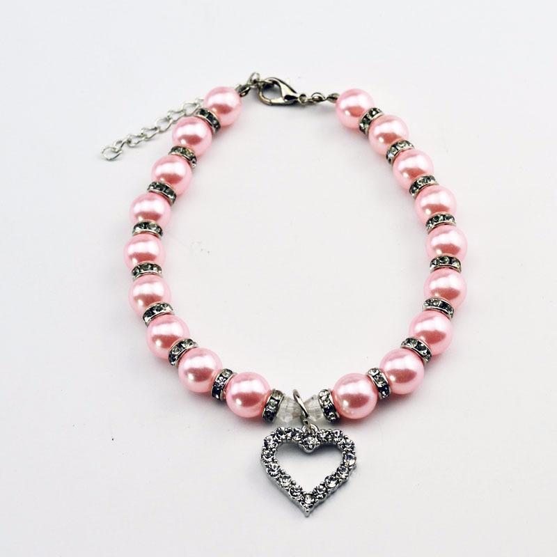 Fashion Pet Puppy Dog Cat Piggy Pearl Necklace Pet Accessories Love PendantPets Dogs Cats Collar