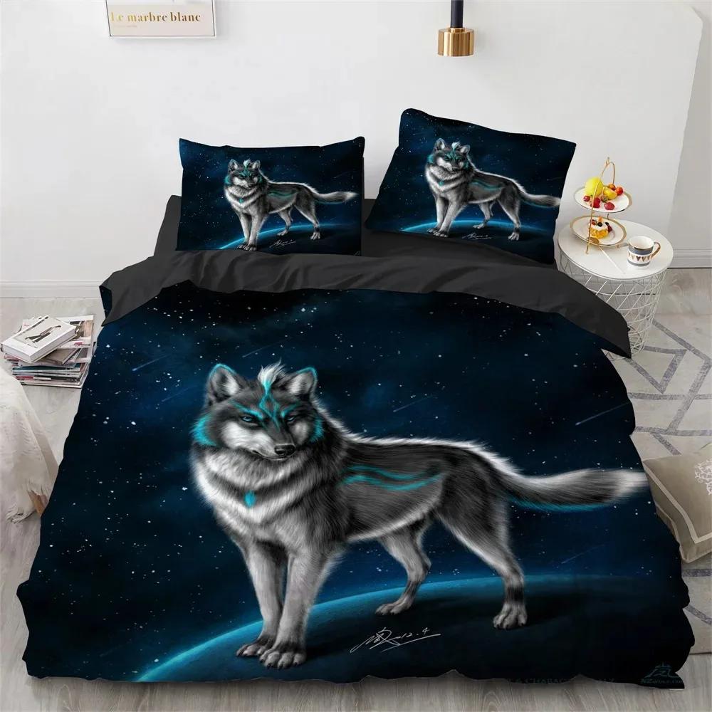 Wolf Duvet Cover Set Black White Wolf Yin and Yang Pattern Wild Animals Comforter Cover King Queen Size for Kid Boys Bedding Set
