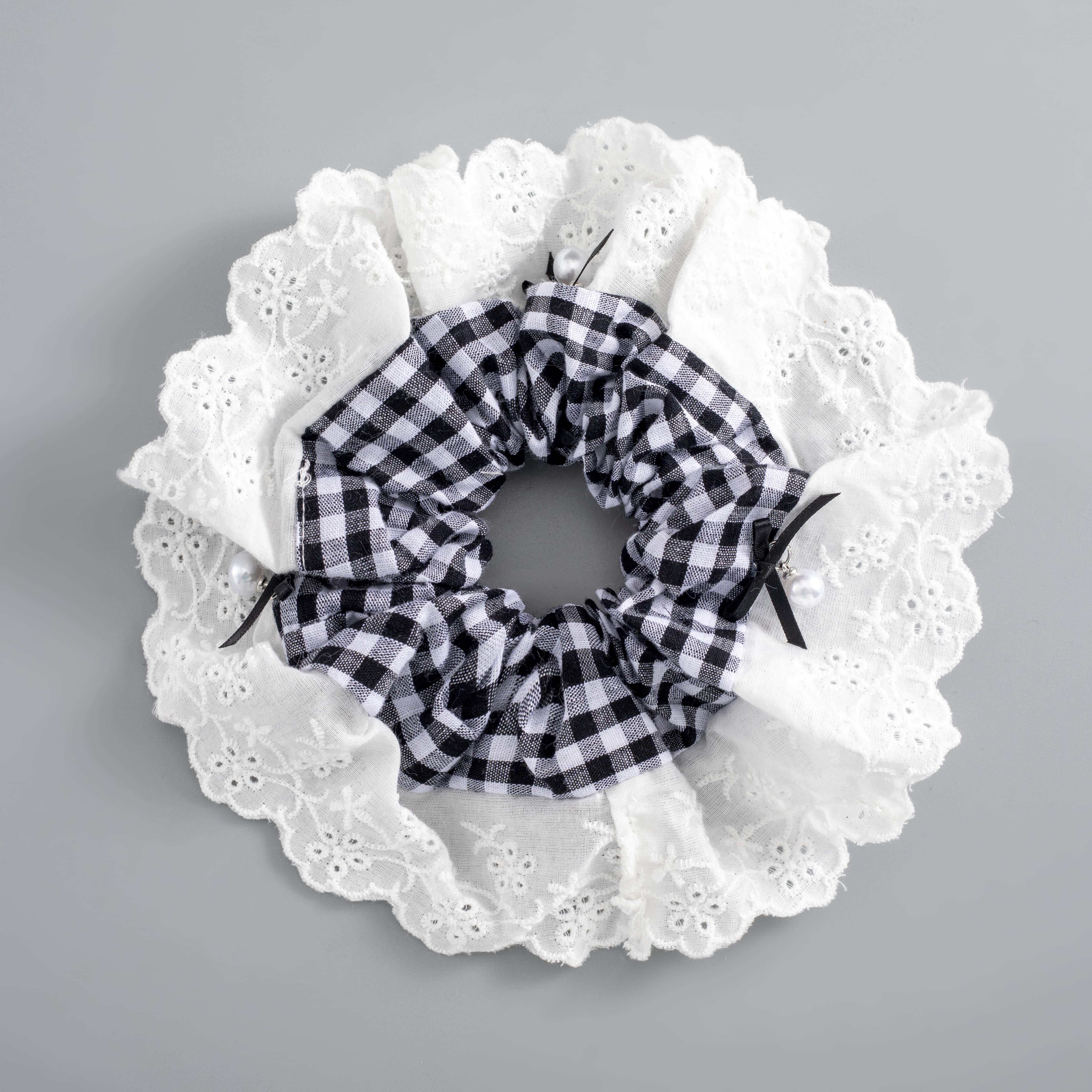 

1 шт. Черно-белые клетчатые резинки для волос с кружевной отделкой: Винтажные аксессуары для волос для вневременной элегантности Duty Trendy Hair