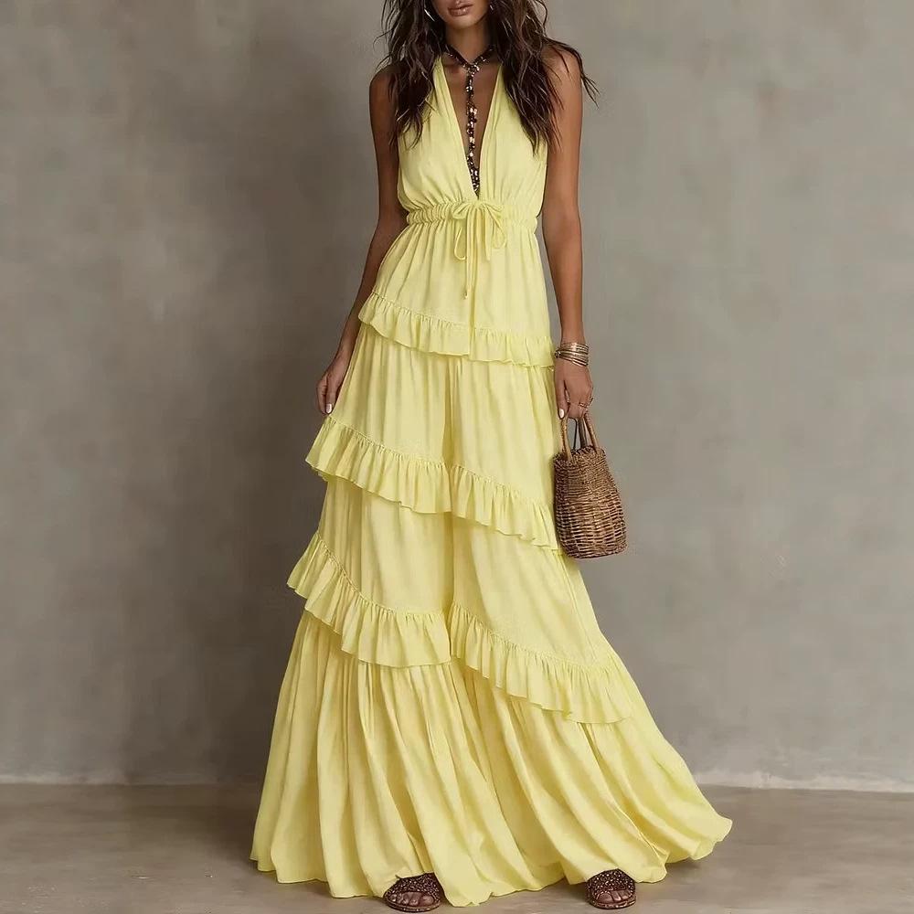 2026 new tk European and American style neck collar design sense multi-level cake dress sleeveless fashion style