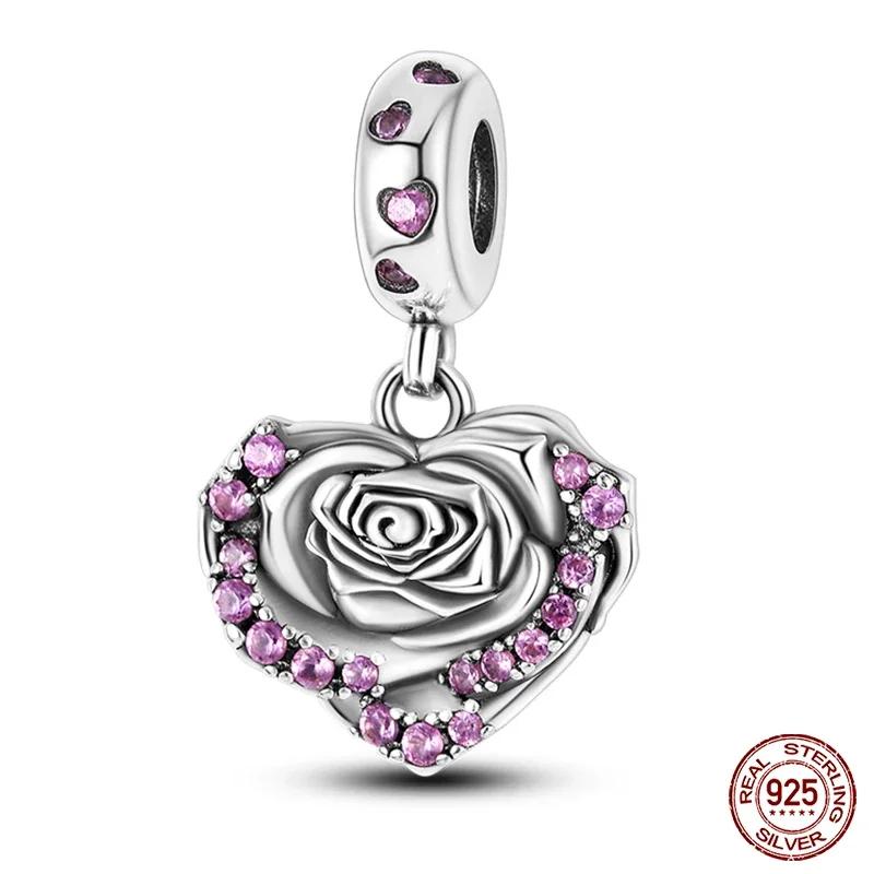 New Copper Romantic Heart Series Charms Beads Fit Original Bracelet Diy Mother'S Day Jewelry Gifts