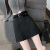 High-Waist Plus Size Korean Style PU Suede A-Line Skirt with Belt Bag - Spring/Autumn Women's Short Skirt