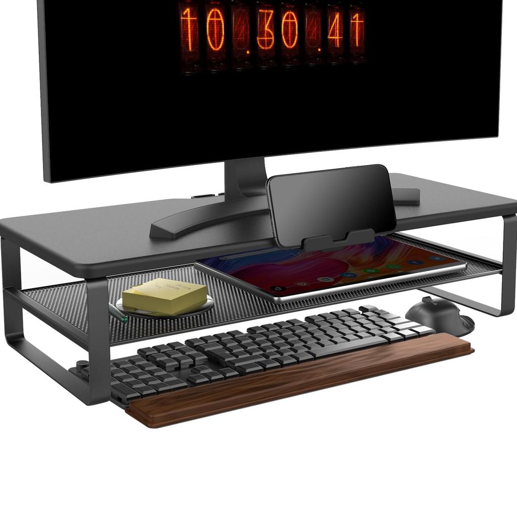 Doowiit Monitor Storage Desktop Monitor Stand with Keyboard Printer 52cm 30kg Weight Wood Stand, 2-Tier Rack, Stand, Stable, PC/LCD Storage, Storage,