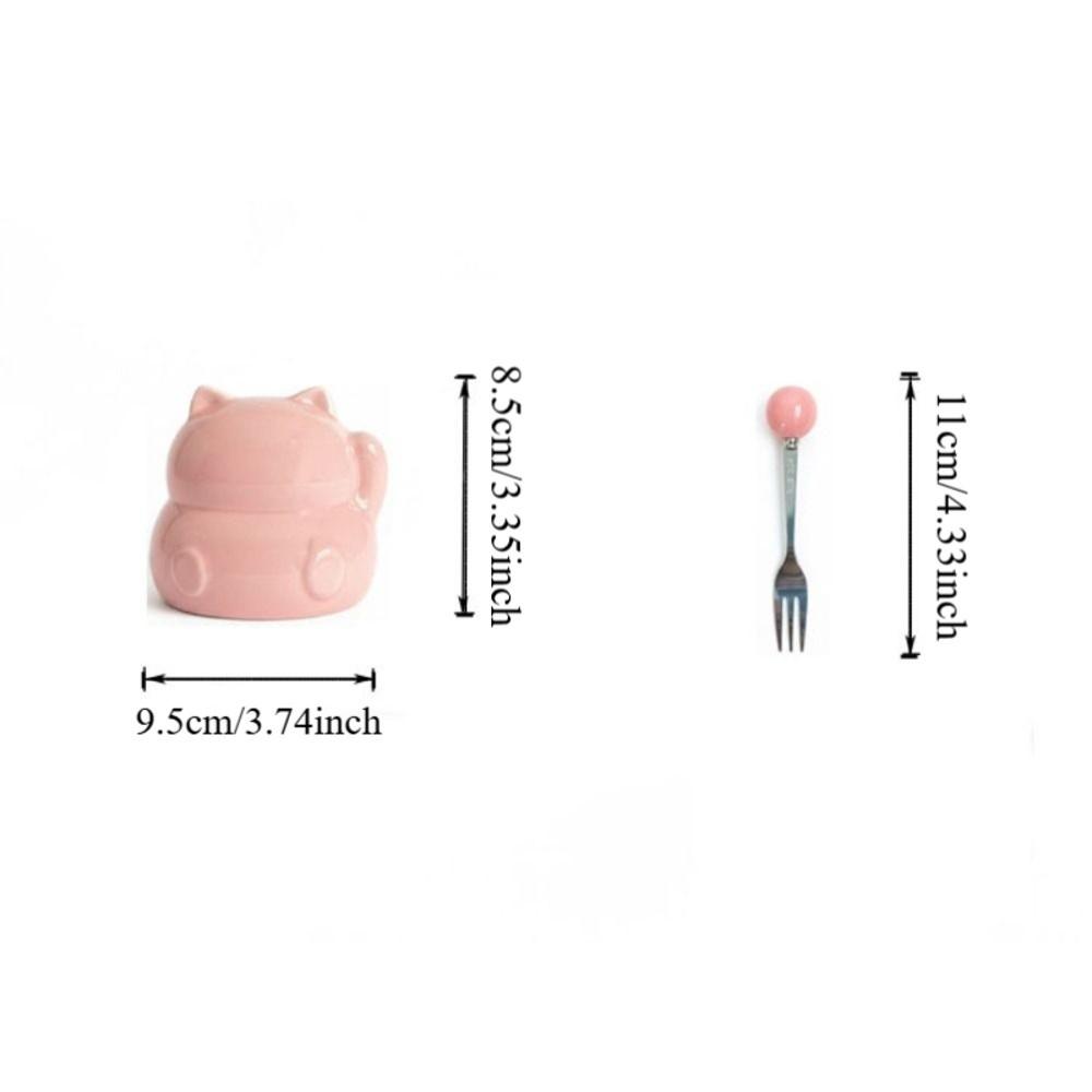 Cartoon Cat Ceramic Fruit Forks Set Ins Style Solid Color Ceramic Fruit Forks Receipt Jar Comfortable Grip Creative