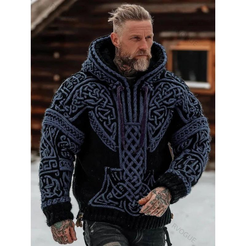 Unisex 3D-bedruckter Strickpullover mit Kapuze für Herbst/Winter