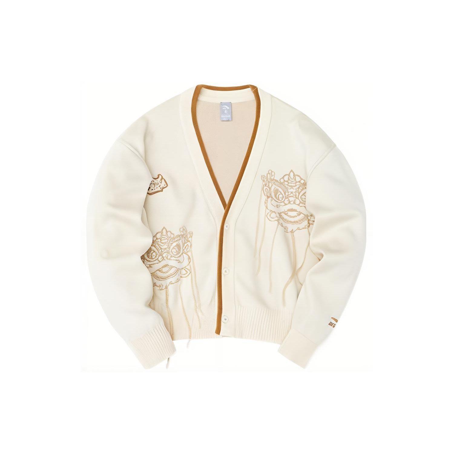 

Anta Dragon Year Series вышитый узор льва повседневный вязаный свитер с V-образным вырезом женские топы рисово-белый 162318748-3 XL