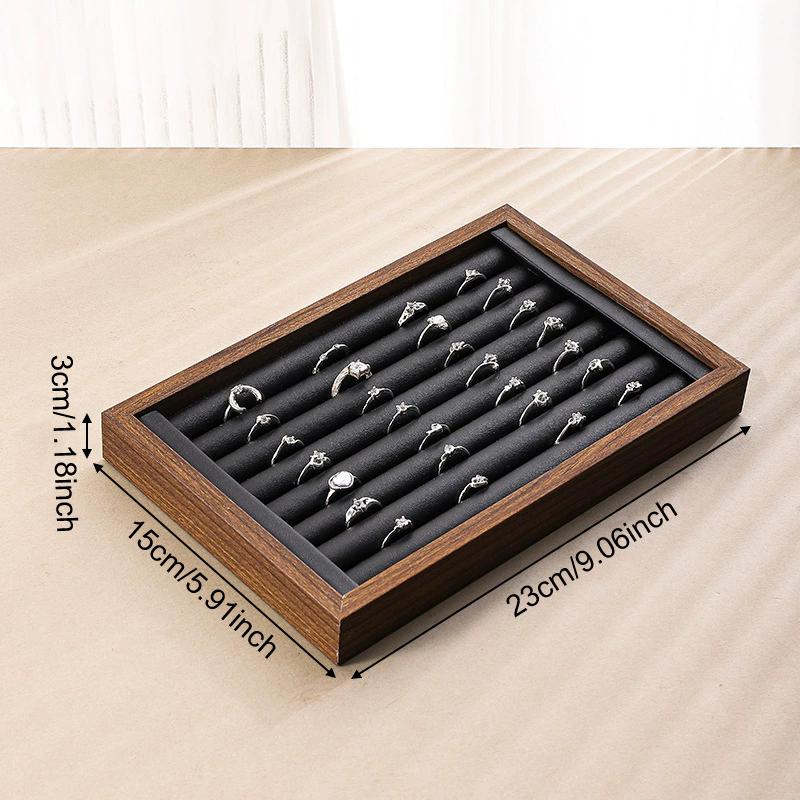 Jewelry Organizer Retro Walnut Wood Grain Ring Display Tray Tabletop Multipurpose Earrings Necklace Bracelet Chain Storage Plate