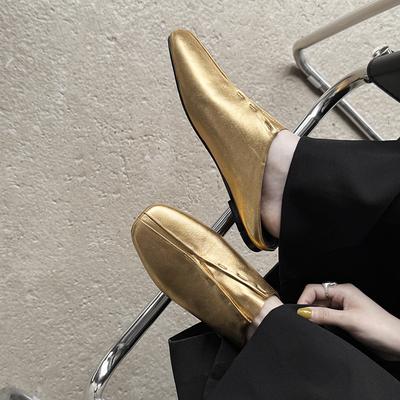 Fashion 2025 New Fashion Square Toe Flat Shoes Women Spring Summer Office Lady Party Genuine Leather Shoes Woman Mueller Slippers