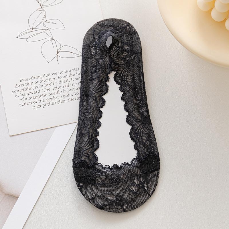 Shallow-mouthed Boat Socks, Women's Ice Silk Breathable, Odorless, Non-falling Heel Lace Lace Invisible Socks, Antibacterial Women's Socks