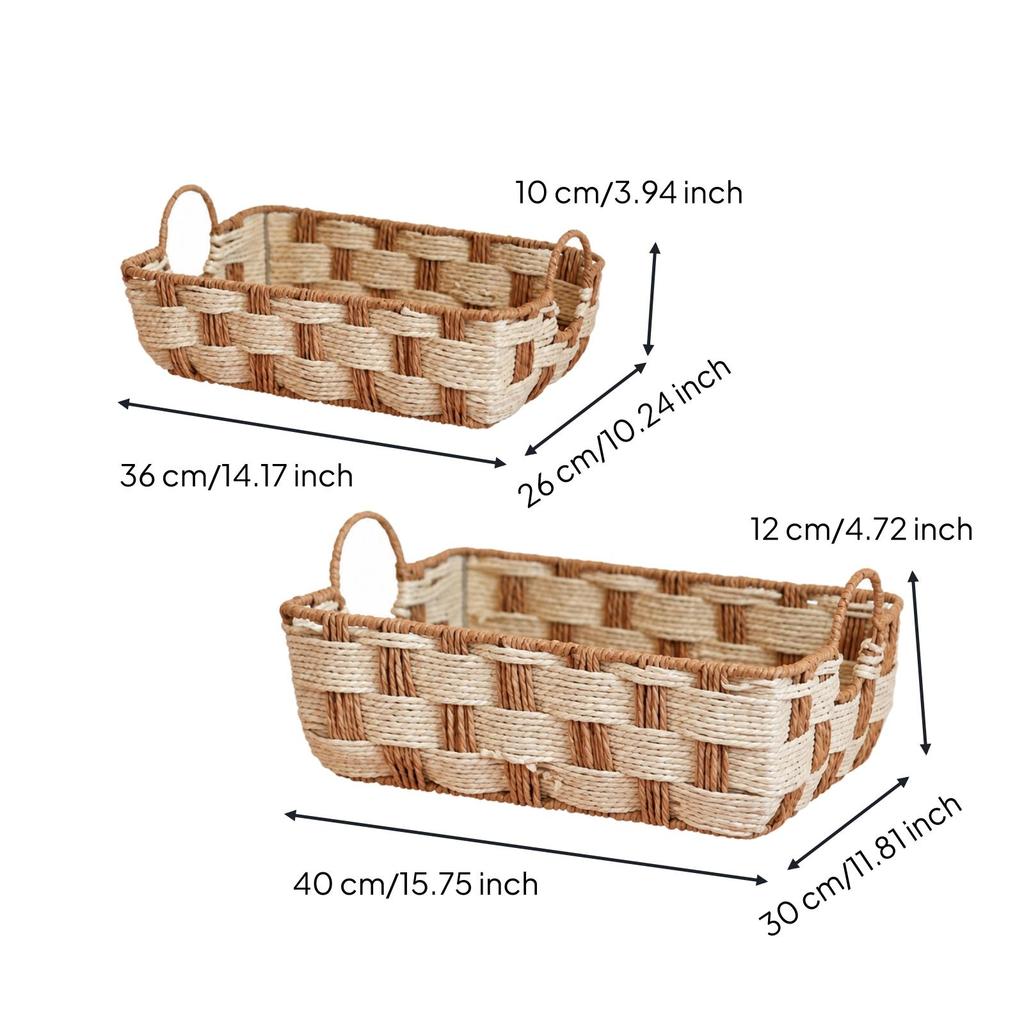 2 Pieces Paper Rope Woven Storage Basket Textured for Cosmetic Organization