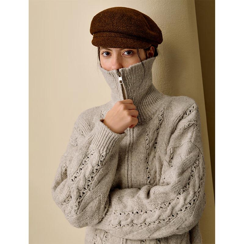 INMAN Women's High-Neck Cable Knit Sweater Cardigan