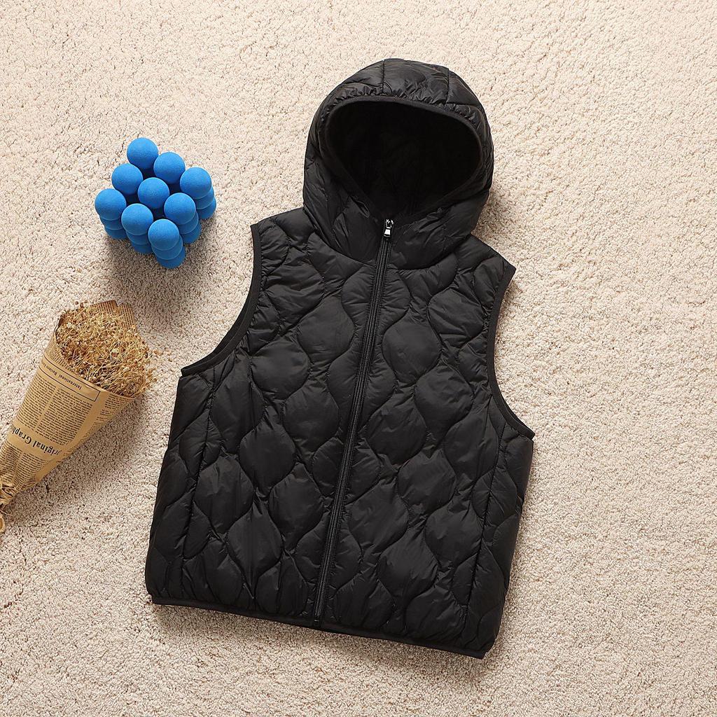 Women's Petite Hooded Lightweight Down Jacket, Autumn/Winter, Diamond Pattern, White Duck Down, Short Style.