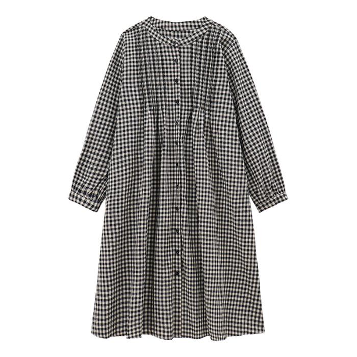 

[Original Fabric] Plaid Long Sleeve Shirt Skirt Women s Autumn Stack Wear Lazy Wind Small Student Temperament Dress S