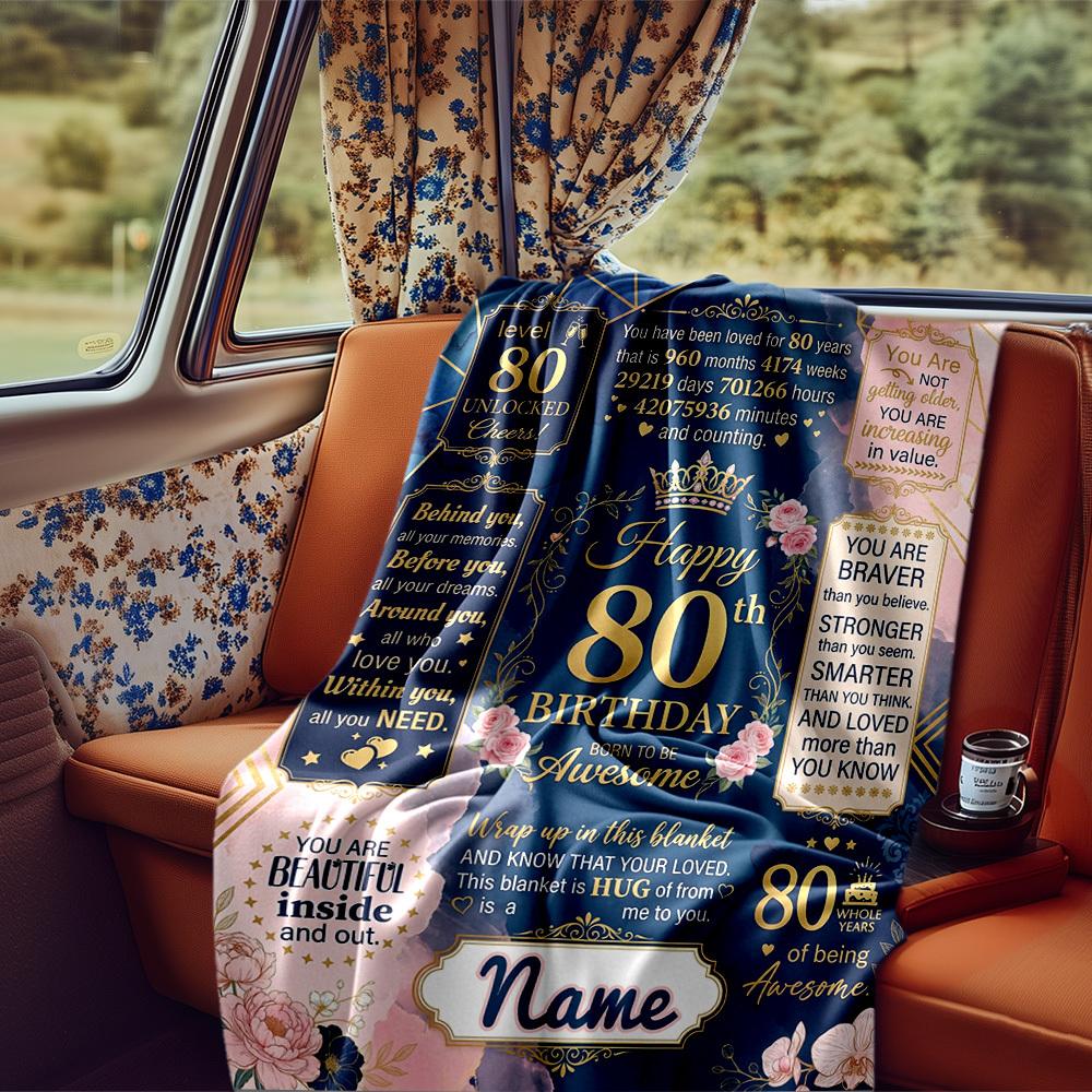 80Th Birthday Celebration Blanket Personalized Name Soft Comfortable Stylish Blanket Car Blanket Perfect For Travel Camping Outdoor Home Suitable For