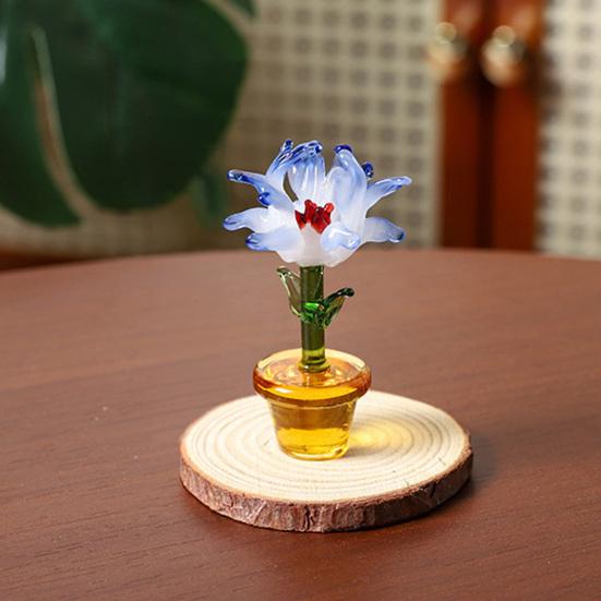 Handcraft Glass Flowers Figurines Hand Blown Mini Potted Flower Ornament Collectible Floral Gifts for Mother's Day Birthday Christmas