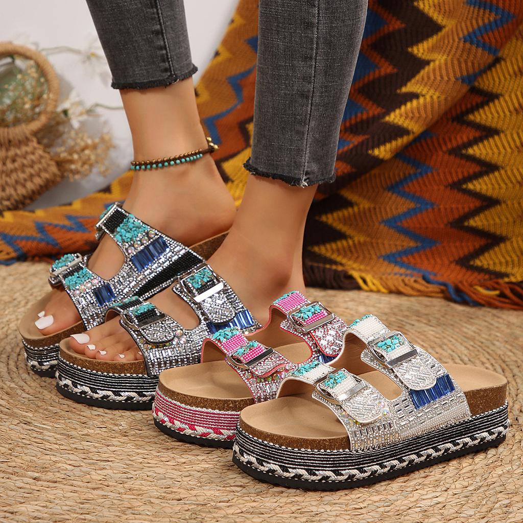 Hemp rope large size one-word platform sandals spot fashion celebrity style woven cool slippers women's 2025 summer new