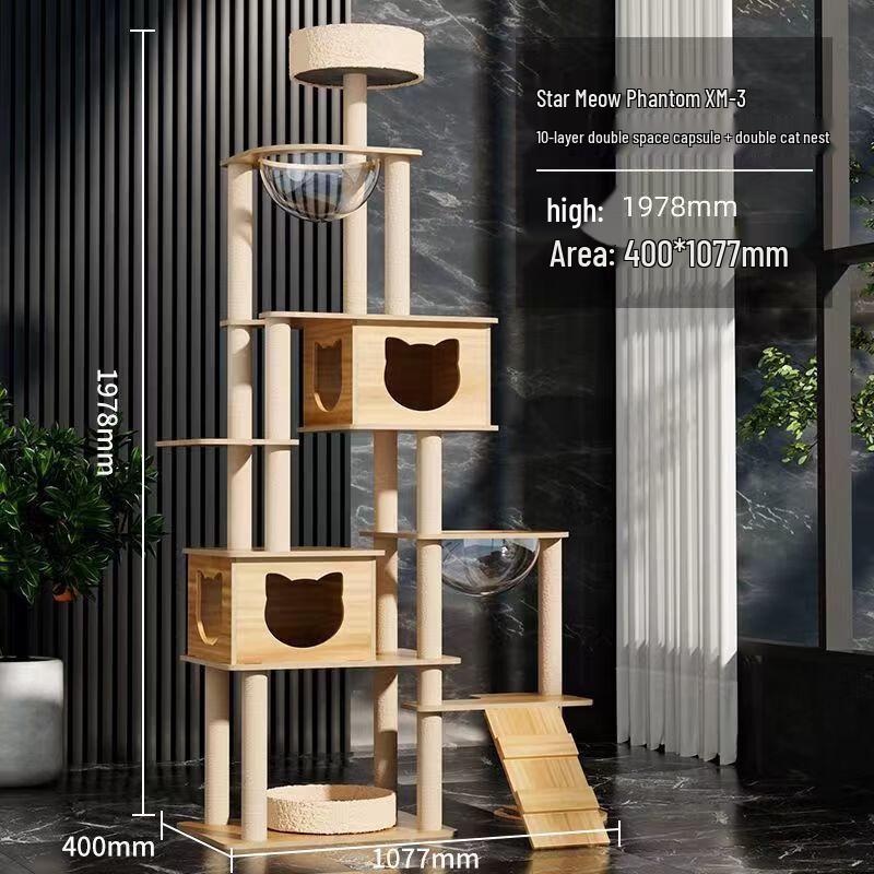 Queqing Wooden Cat Tree and Condo Villa