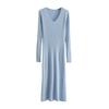 Women's Sweater Dress Fall Long Sleeve V Neck Ribbed Knit Split Long Dress Casual Bodycon Slim Fit Midi Dress