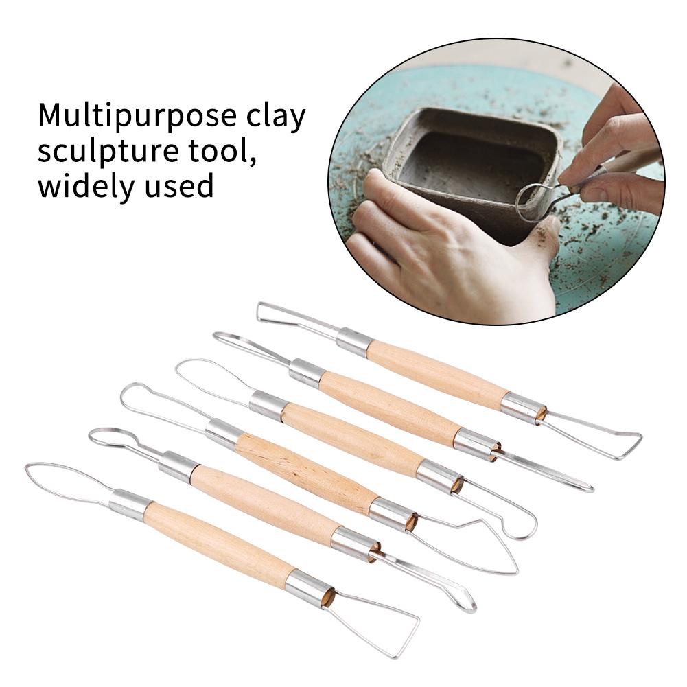 Double Head Ribbon Tool Wooden Handle Wax Pottery Clay Carving Sculpture DIY Craft Set