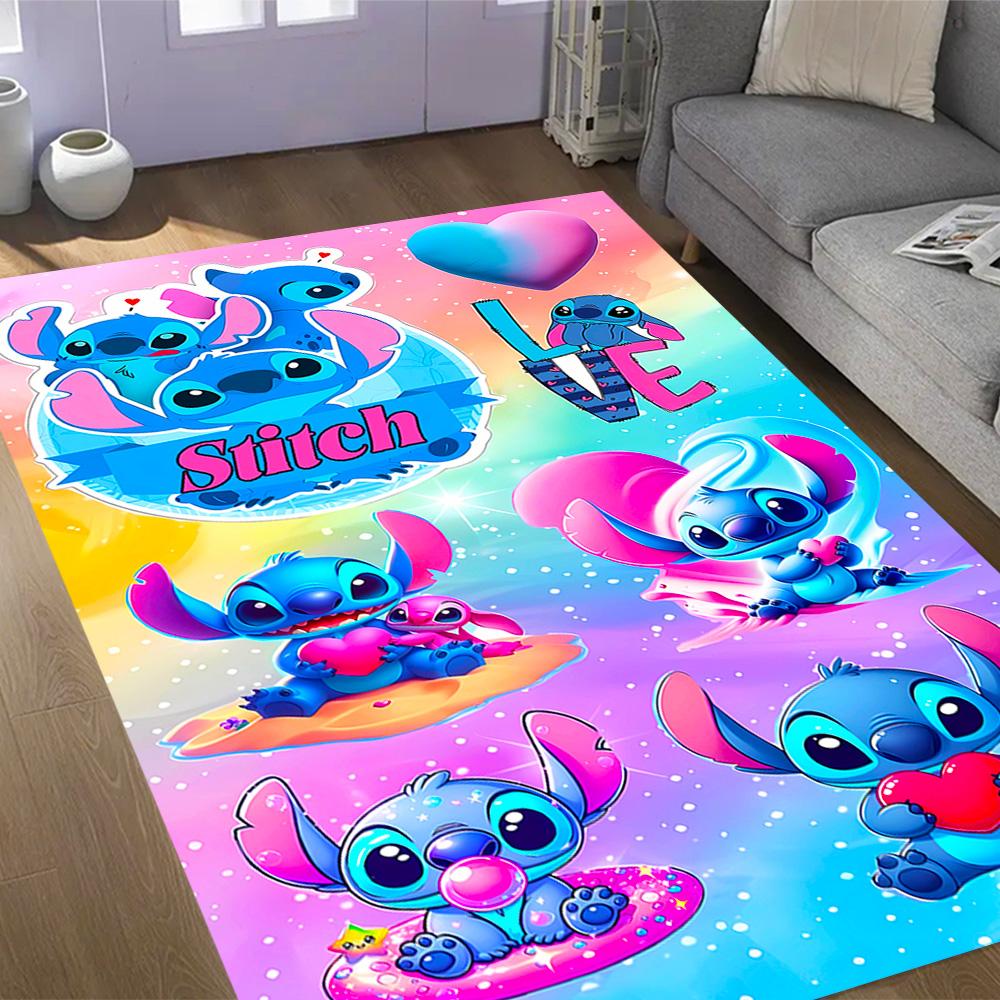 Stitch Stars Fantasy Artwork Disney Cartoon Theme Anti-Slip Rug - Polyester, Home Decor, Suitable for Bedrooms, Living Rooms, Doorways, and Studios
