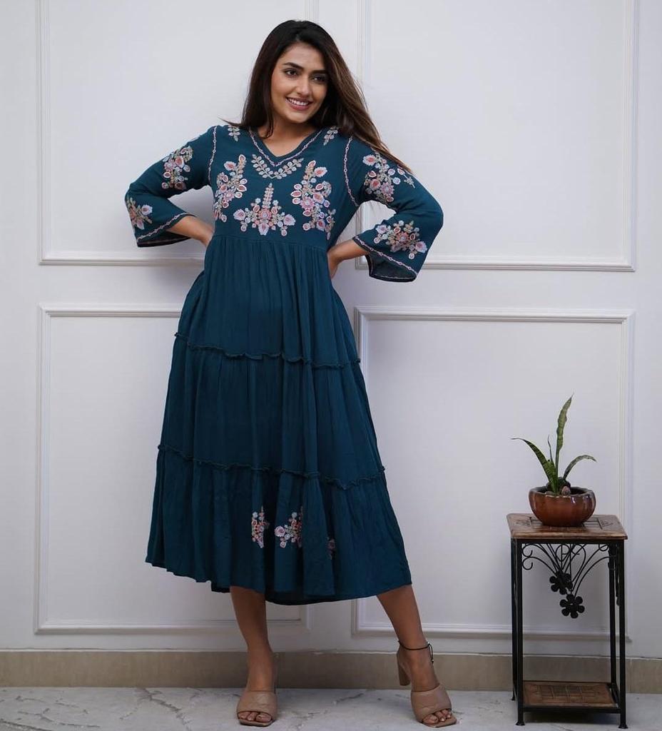 Indisches pakistanisches Designer-Midikleid Kurti Bollywood Party Wear Top Tunika Kurta Kleid
