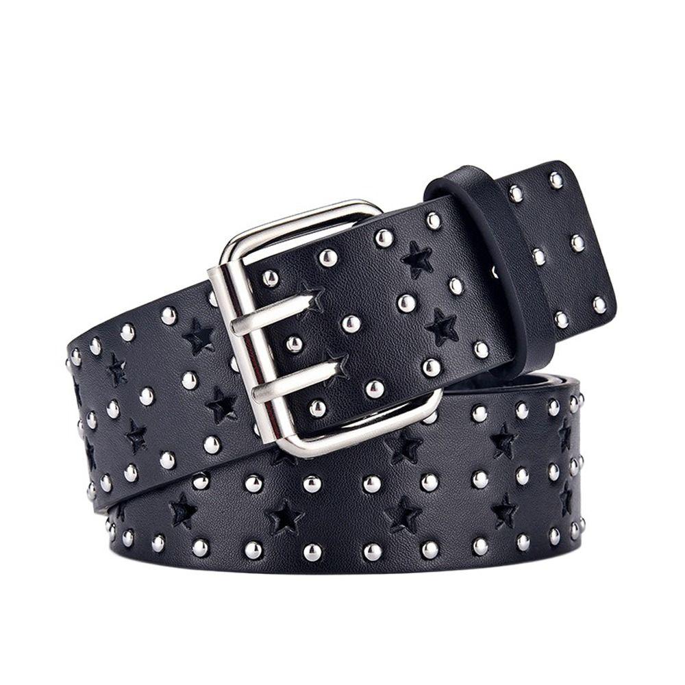 Wide Side PU Leather Star Hole Women Waist Belts Y2K Style Belts Korean Waistbands Men Waist Belts