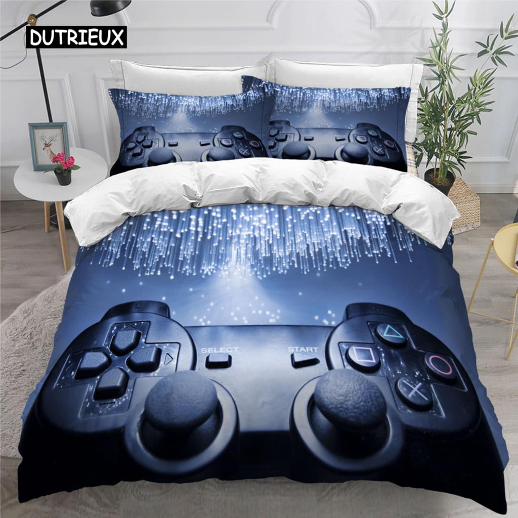 Gamer Påslakanset för Pojkar Gaming Sängkläder för Tonåring Videospel Täcke Överdrag Playstation King Size 2/3 st Quiltöverdrag