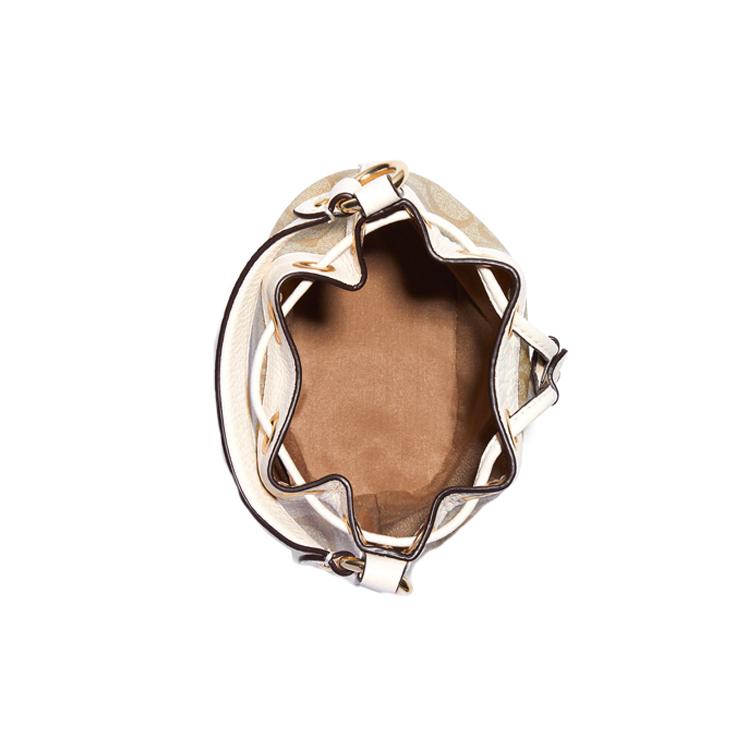 New COACH Dempsey Coated Canvas With Leather Bucket Bag, Shoulder Bag, Crossbody Bag, Handbag Trumpets Women's Khaki White C8069-IMDQC