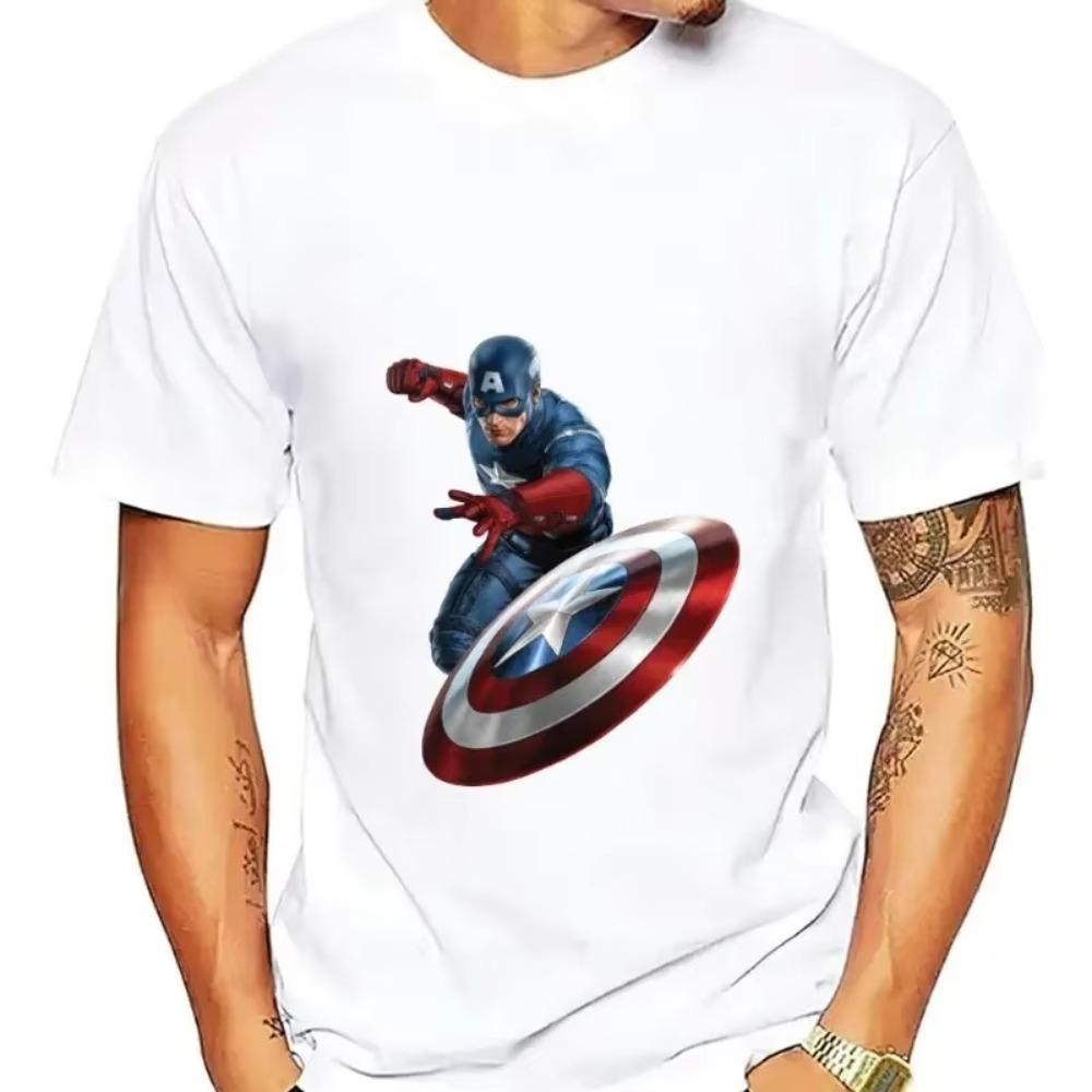 

T Shirt For Men Women Clothes Short Sleeve Fashion 100% Cotton Tops Miniso Captain America Couple Combination S белый