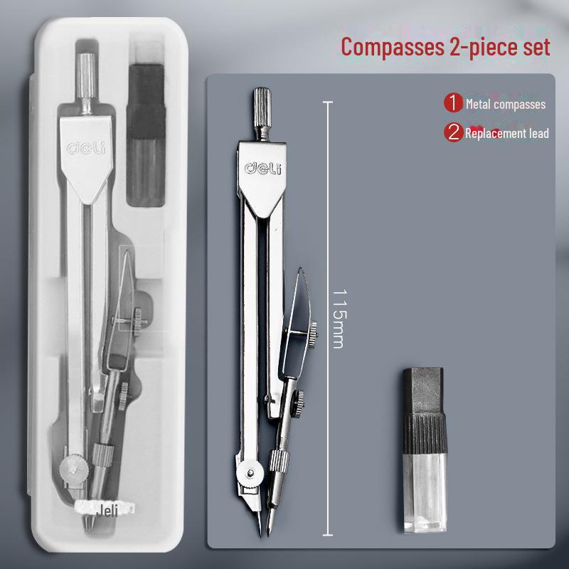 Deli Compass & Ruler Set for Students: Ideal for Primary, Junior High, and High School Exams, Includes Metal Triangles