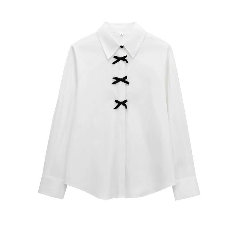 Spring New Dot Bowknot Decoration Long sleeve Lapel Shirts 2136493 2136623 2136575