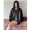 2025 Trendy American Retro Leather Jacket - Loose Fit for Spring & Autumn, Unisex Motorcycle Style, Cool Black