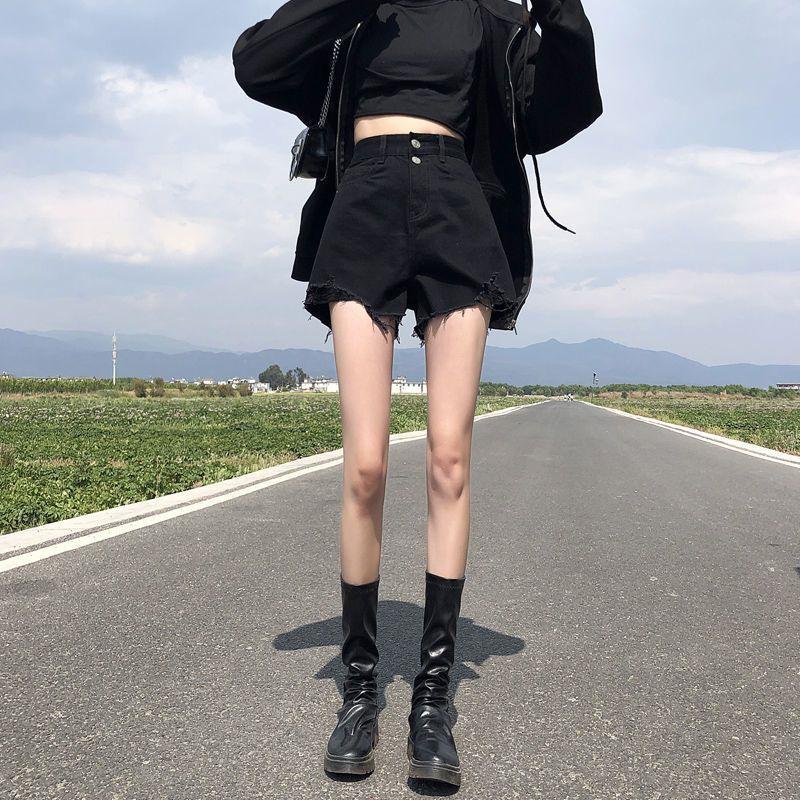 Women s High Waist Wide Leg Denim Shorts - Summer 2026 Collection, Slimming A-line, White/Black. 2XL