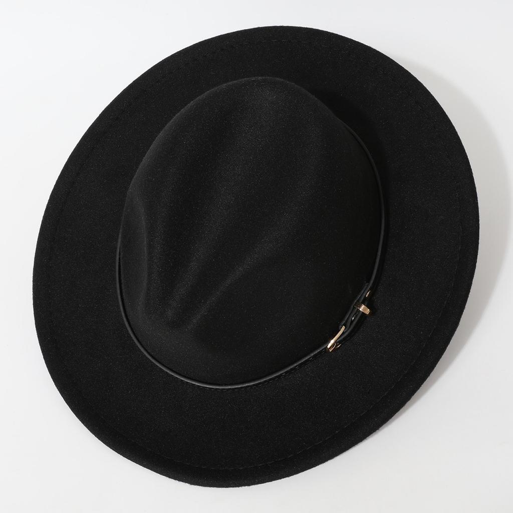 Simple Solid Color Fedora with Belt Buckle, European and American Felt Hat, Parent-child Casual Cowboy Hat, Classic Jazz Hat for Men and Women
