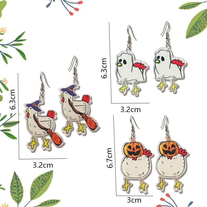 New Funny Chicken Ghost Face Pumpkin Witch Hat Pendant Acrylic Women's Earrings