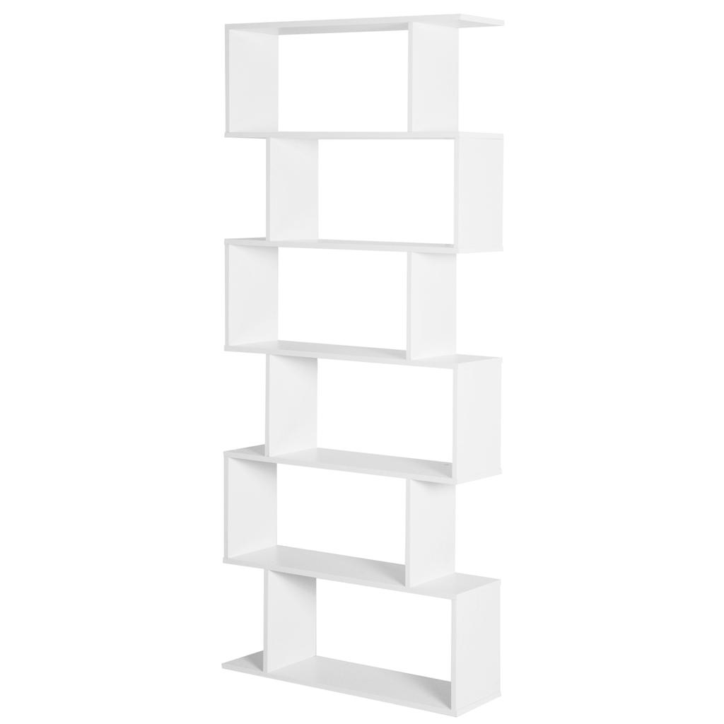 Bookcase Shelf Zig Zag Contemporary Design 80L x 23W x 192H cm 6 Levels White