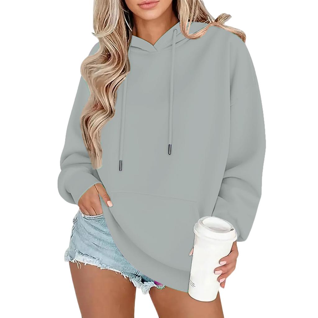 Damenmode Oversized Drop-Shoulder Langarm-Sweatshirt -Farbiges Kapuzensweatshirt