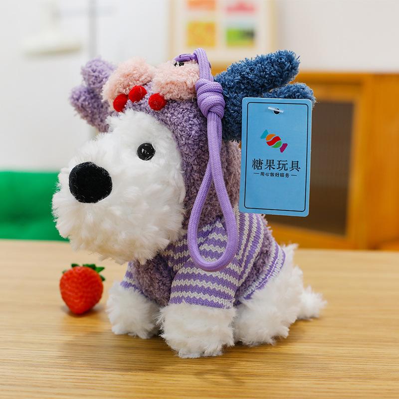 Popular West Highland Puppy Pendant Plush Doll Cute Dressed Dog Keychain Charm Scribbled Dog Doll