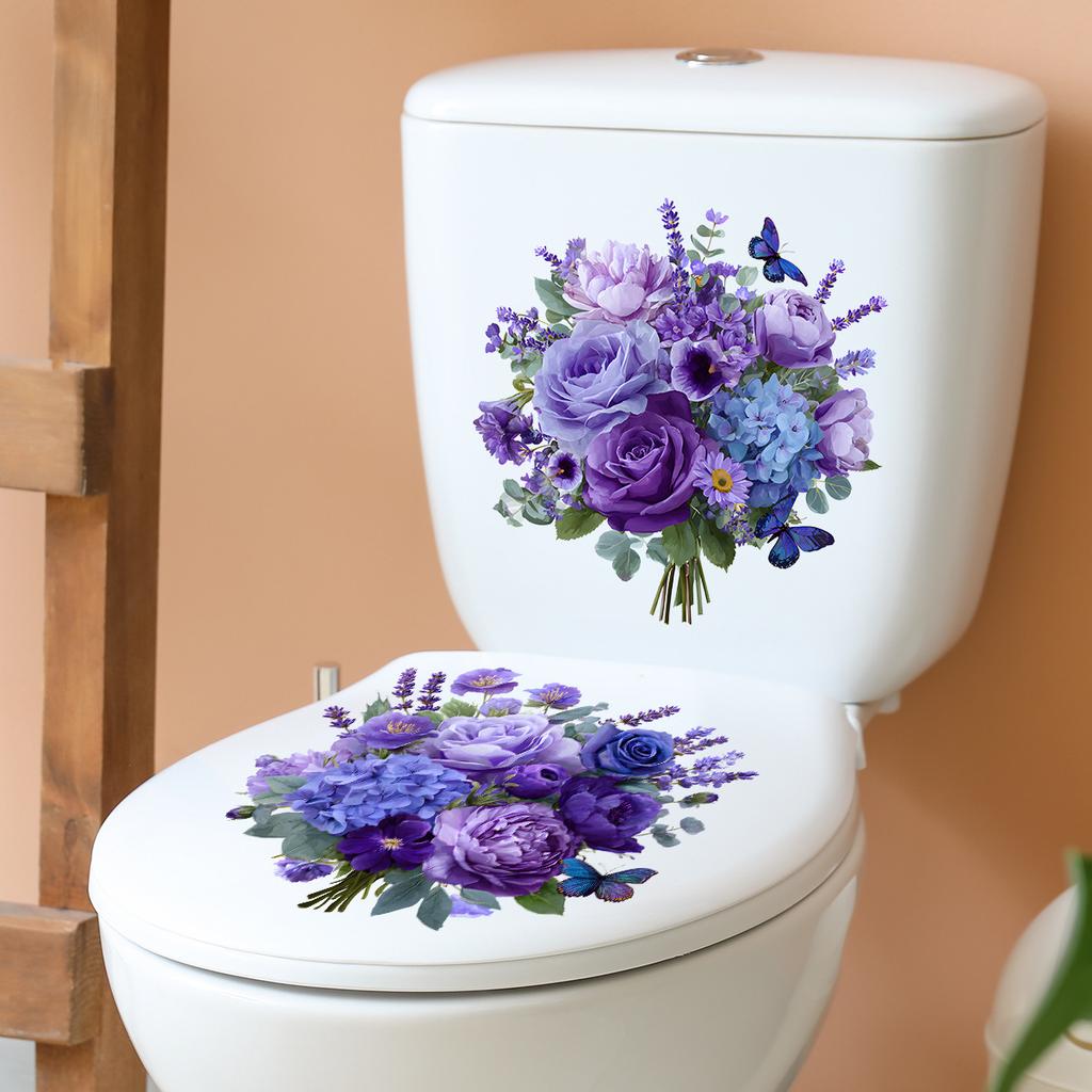 2 Sheet Beautiful Golden Flower Toilet Sticker Bathroom Toilet Cover Decorative Sticker Waterproof Self Adhesive