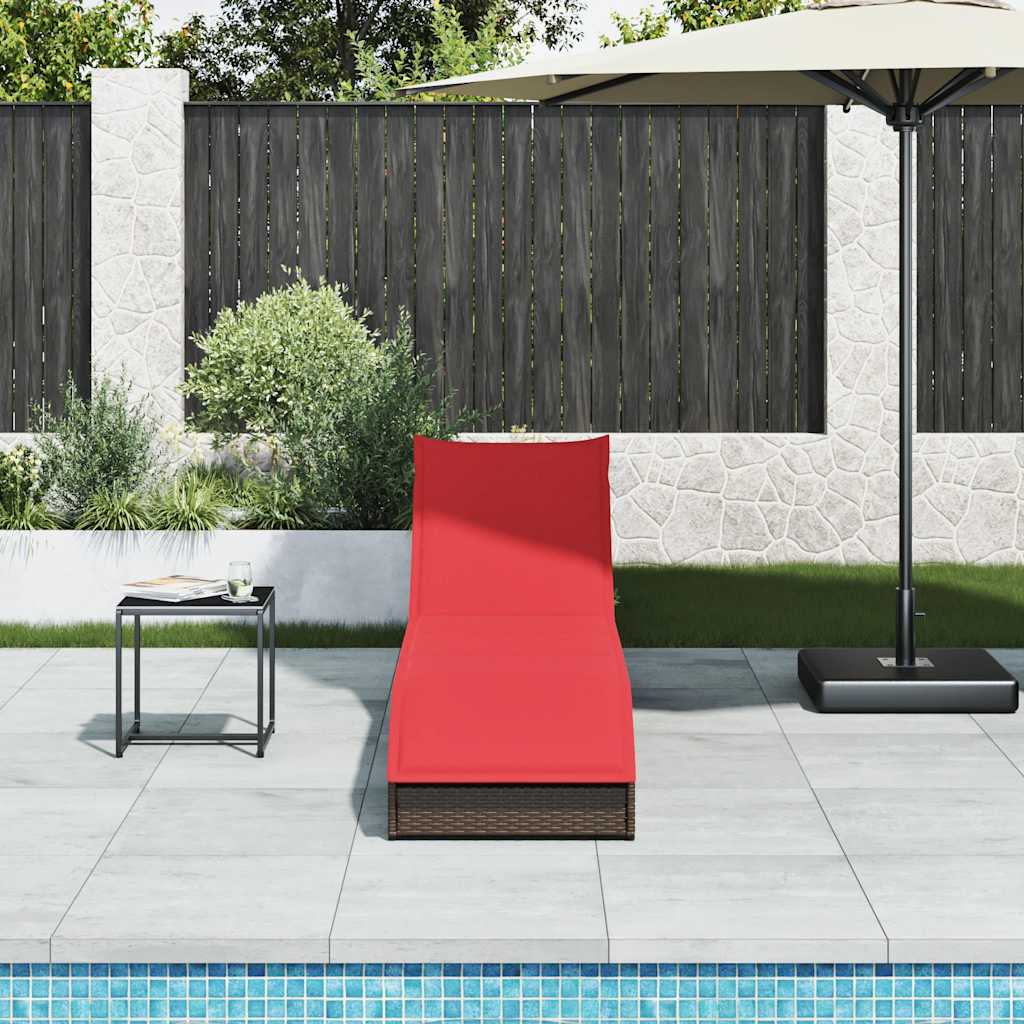 Folding Sun Lounger with Cushion and Storage Space Brown Poly Rattan