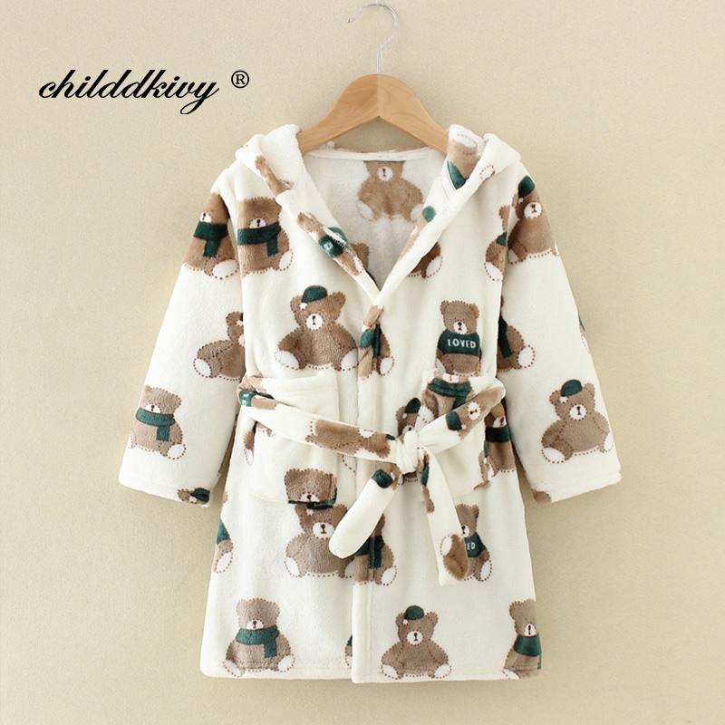 

Boy and Girls Flannel Pajamas Robe Autumn and Winter Children Sleepwear Soft Hooded Kids Homewear 2-8 Years 4T