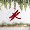 Red Flocked Reindeer Bow Pendant with Dragonfly Wreath for Christmas Tree